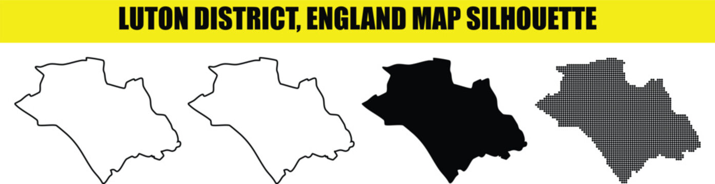 Luton district england map silhouette illustrations, white outline, black fill, dotted pattern