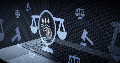 Inteligencia artificial en derecho ambiental y del agua justicia digital ecologica y gestion hidrica legal con balanza y mar © sh99