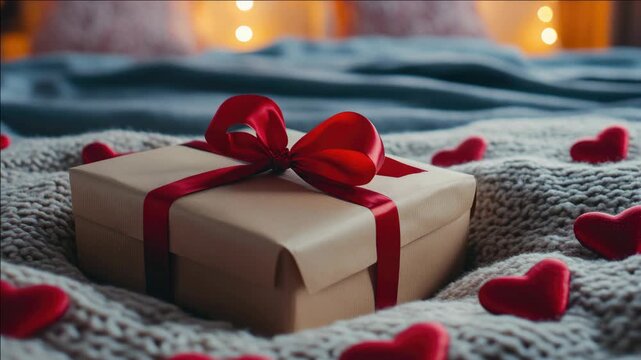 Gift with a bow and hearts, symbol of love and affection.