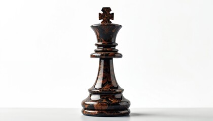Fototapeta premium Elegant wooden king chess piece on white background. This solitary object symbolizes leadership power and strategic decision making in games or business.