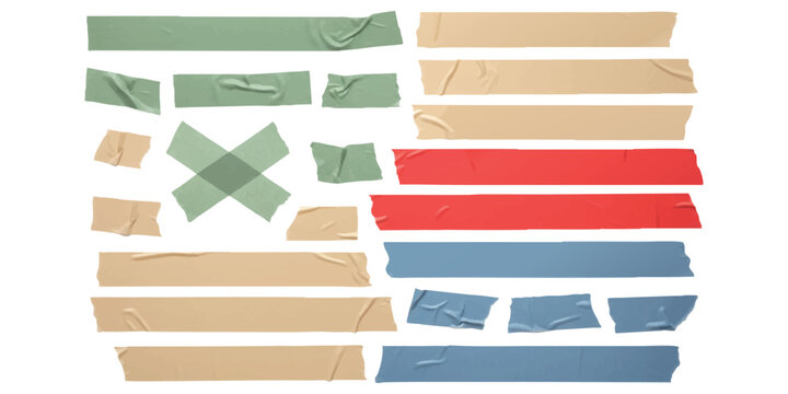 Set of colorful adhesive tape strips and masking tape pieces vector illustration isolated elements