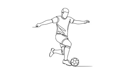 Continuous One Line Drawing Football Player Kicking Ball Vector Illustration © Songkari