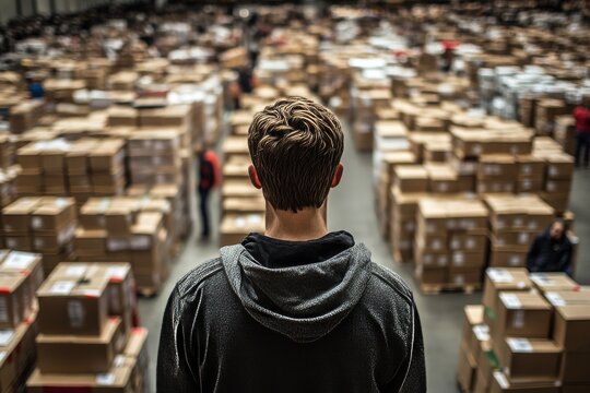 Selective focus warehouse manager supervising logistics and order fulfillment operations