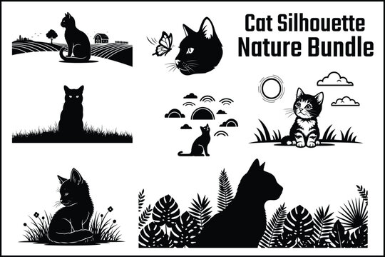 Cat Silhouette Nature Bundle