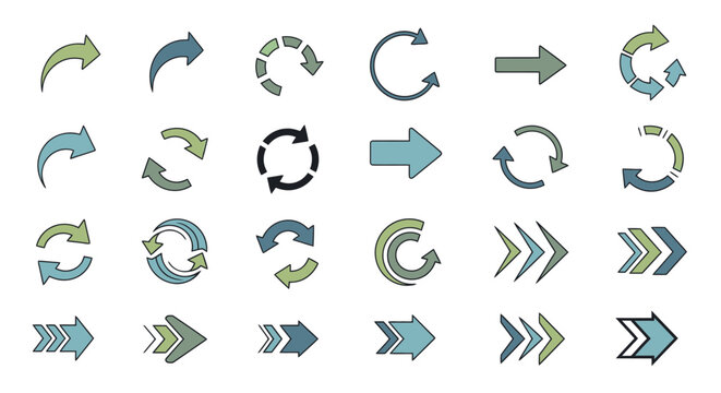 Collection of various colorful arrow icons.
