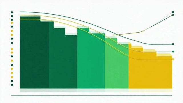 Abstract infographic chart with descending steps and trend lines isolated on white background