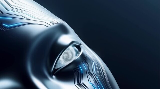 Futuristic robotic head with glowing eye