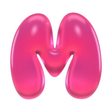 Letter M with glossy pink 3D gummy jelly surface