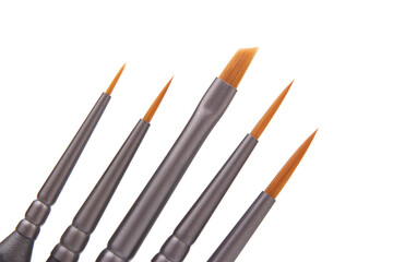 Fototapeta premium Different types of paintbrushes arranged in a row for painting and art projects showing their bristle shapes and sizes