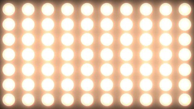 Dynamic Concert Stage Lights Panel Pack: Flashing Gold Bulb Wall, VJ Loop Transitions, and Animated Light Patterns on Black Background