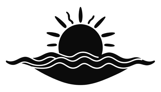 sun and ocean waves silhouette minimal tropical beach icon with smooth flowing lines and rising sun ideal for svg cricut vinyl cutting coastal design