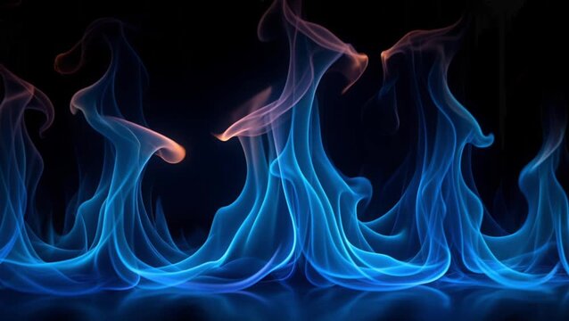 Blue and orange flames burning on dark surface