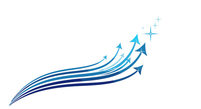 Blue arrows flying upwards in a curve.