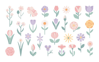 Fototapeta premium Colorful collection of delicate flowers in various styles.