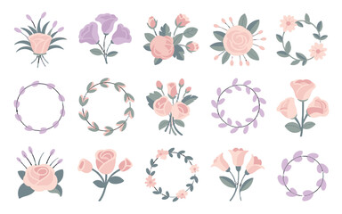 Fototapeta premium A collection of delicate floral arrangements and wreaths.
