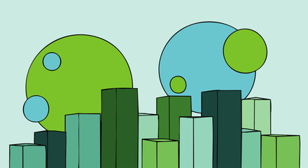 Obraz premium Abstract cityscape with colorful geometric shapes and buildings, modern urban design, creative illustration