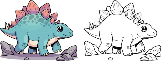 Cute Cartoon Stegosaurus Dinosaur with Rocks Adorable Prehistoric Wildlife Illustration © Snehashish Pritom