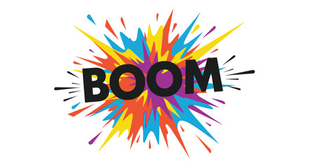 Colorful explosion graphic with bold boom text in dark silhouette © AL-AMIN