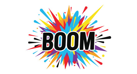 Colorful explosion graphic with boom text in bold dynamic silhouette © AL-AMIN