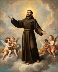 Obraz premium Saint Francis Ascending in Glory with Angels Baroque Painting