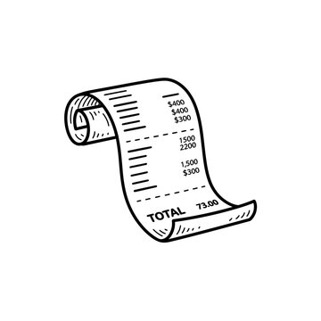 Detailed grocery store receipt with total amount. hand-drawn vector sketch icon