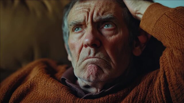 An older man with expressive face and dramatic portrayal.