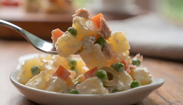 Scooping Ensaladilla Rusa Bite with Fork