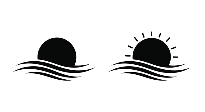 Minimalist sun and waves design in black showcasing a striking silhouette