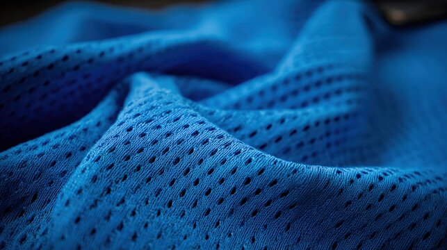 Vibrant blue athletic textile displays a detailed mesh pattern and soft folds