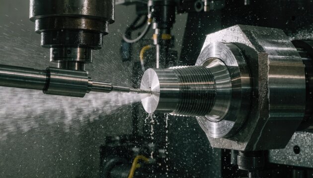 Closeup medium shot of a metal pipe end being finely machined to create precise NPTstyle tapered threads for secure pipe fittings in industrial applications.