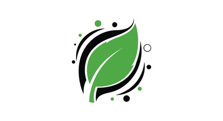 Abstract green leaf design with swirling lines and dots a striking silhouette © MIRAJ02