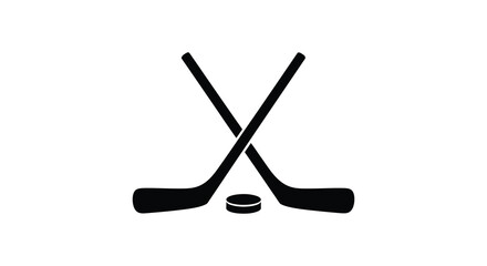 Two crossed hockey sticks and a puck a striking black silhouette © MIRAJ02