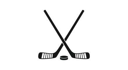 Two crossed hockey sticks and a puck a striking black silhouette © MIRAJ02