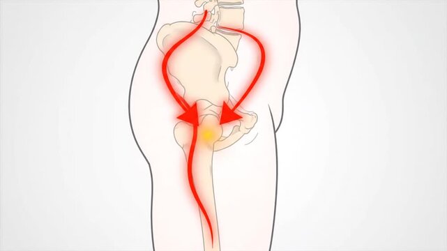 The human body illustrates sciatica pain through the lower back down to leg