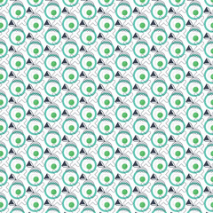 Fototapeta premium Geometric pattern with green circles and triangles on white background