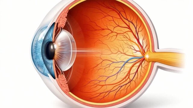 Human eye anatomy detailed retina optic nerve cornea lens iris pupil blood vessel structure vision system medical illustration anatomy diagram cross section ocular health eye care biology science