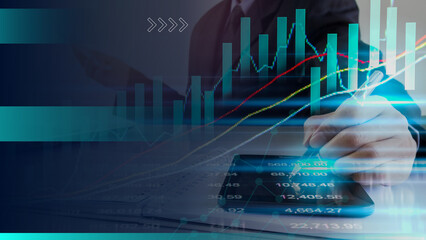 Fototapeta premium Financial Data Analytics Businessman Analyzing Stock Market Growth Charts