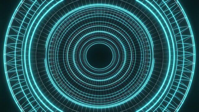 Seamless looping transparent wireframe hologram rings cinematic layered 3d glowing neon cyan futuristic luminous refined visuals motion gradient shimmer
