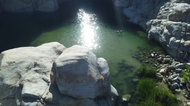 Aerial view of Ca&ntilde;on de la Zorra waterfall and turquoise natural pools, Mexico
