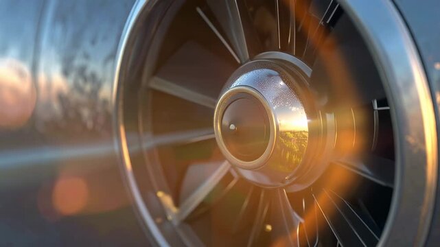 Jet Engine's Power: A detailed view of a jet engine, showcasing its powerful turbine, symbolizing speed and technological innovation.