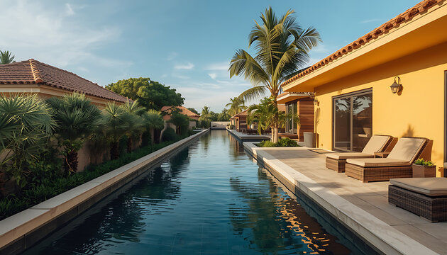 canal apartment with tropical views