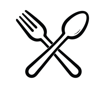Crossed Fork and Spoon Vector Icon - Minimalist Cutlery Silhouette for Restaurant, Cafe, and Food Branding