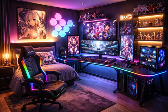 Un setup gamer lleno de color, estilo y personalidad inspirado en el mundo del anime. La iluminaci&oacute;n RGB crea una atm&oacute;sfera vibrante que envuelve cada rinc&oacute;n.