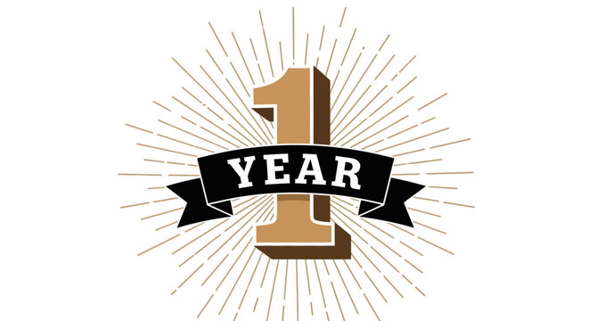 One Year Anniversary Celebration Graphic with Radiant Rays and Ribbon