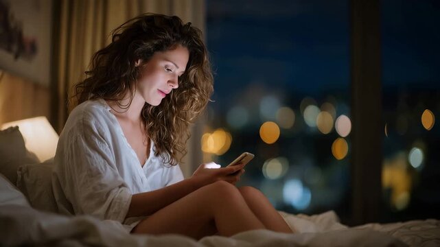 6All the feels shown through a lone figure sitting on the edge of a bed in a dimly lit room, phone glowing in their hands, emotions of anticipation, anxiety, and vulnerability filli