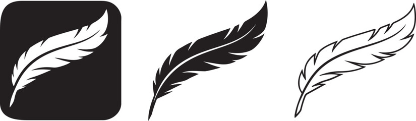 Fototapeta premium Minimal feather icon black silhouette vector design.