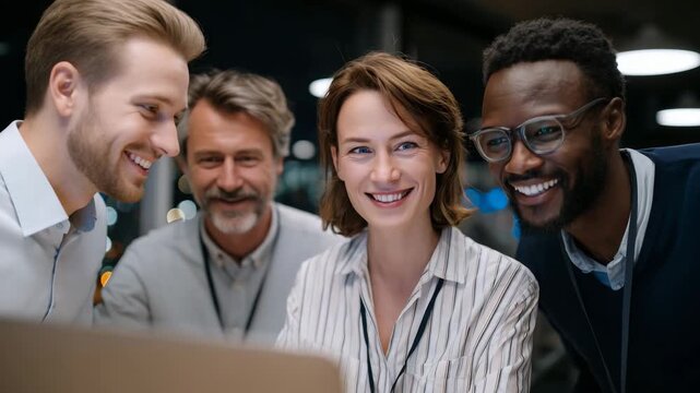 58Connectioneering in a startup office late at night, small team gathered around a laptop, shared vision and collective problem-solving emphasized