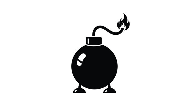A simple black silhouette of a cartoon bomb with a lit fuse