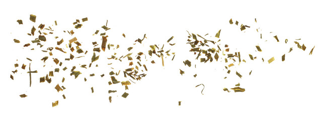 Obraz premium Close up dry chopped chive flying isolated on white background and texture, clipping path