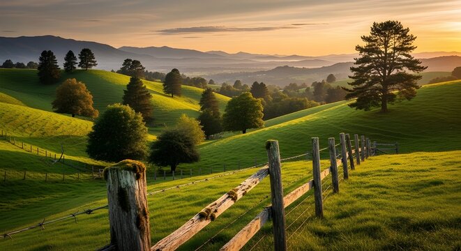 Hermoso paisaje monta&ntilde;a colina pradera amanecer ma&ntilde;ana pueblo Bucovina Rumania